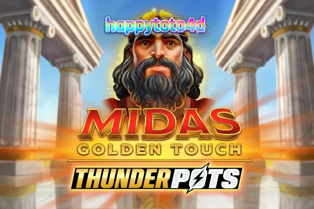 Tampilan antarmuka slot Midas Golden Touch: Thunder Pots dengan simbol emas dan peti harta karun.